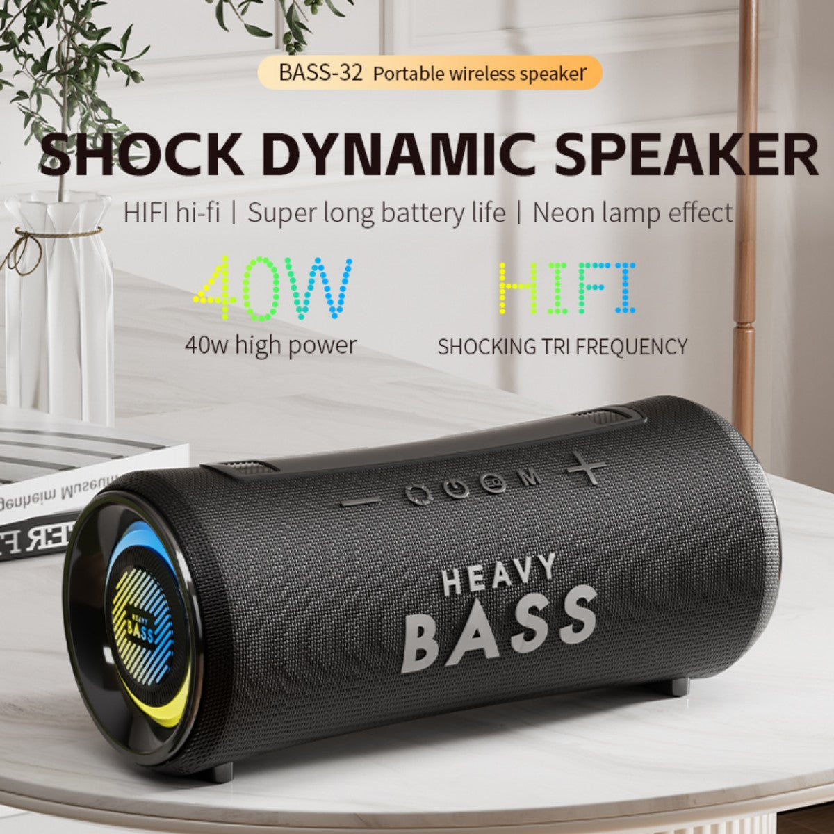 BASS-32 40W Portable Wireless Bluetooth Speaker Black
