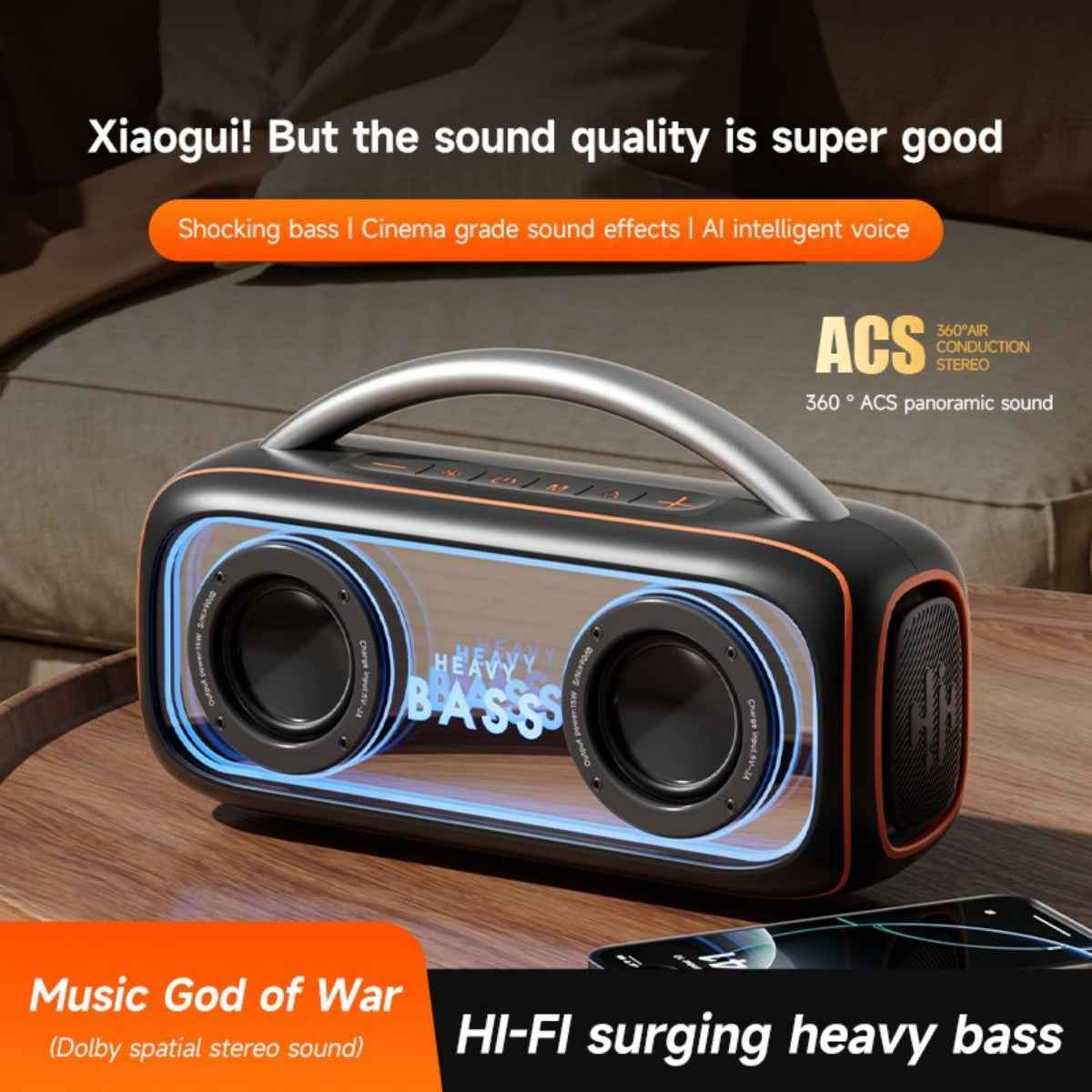 BASS-34 Portable Wireless Bluetooth Speaker Black