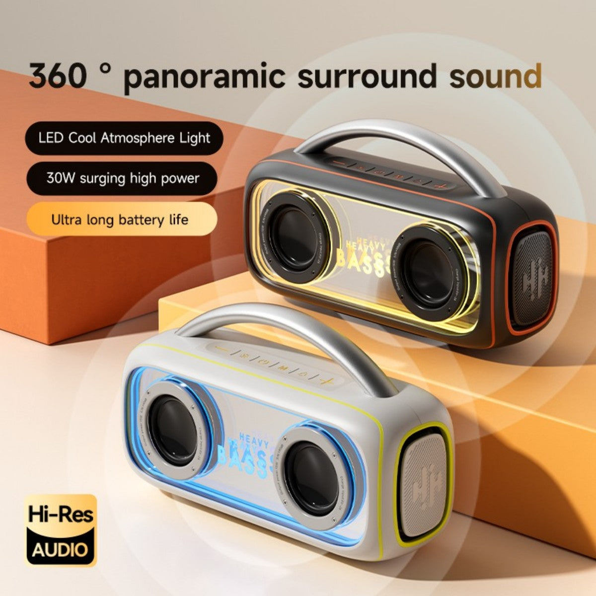 BASS-34 Portable Wireless Bluetooth Speaker Black