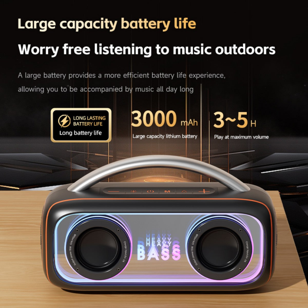 BASS-34 Portable Wireless Bluetooth Speaker Black