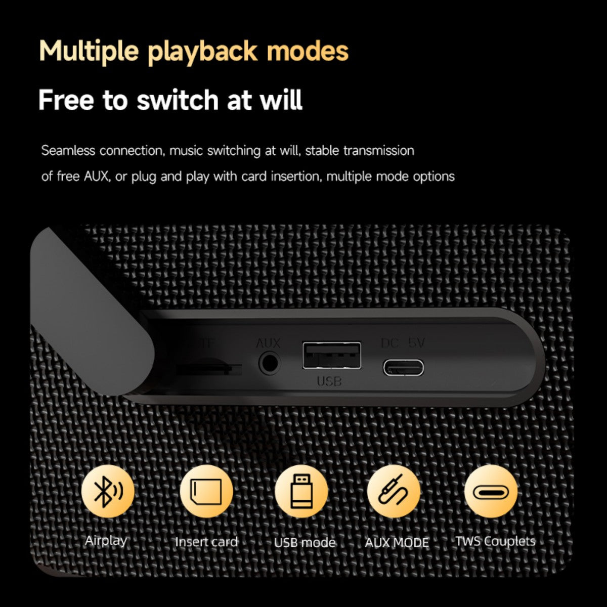 BASS-36 75W Portable Wireless Bluetooth Speaker Black