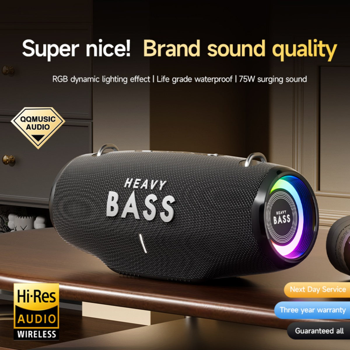 BASS-36 75W Portable Wireless Bluetooth Speaker Black