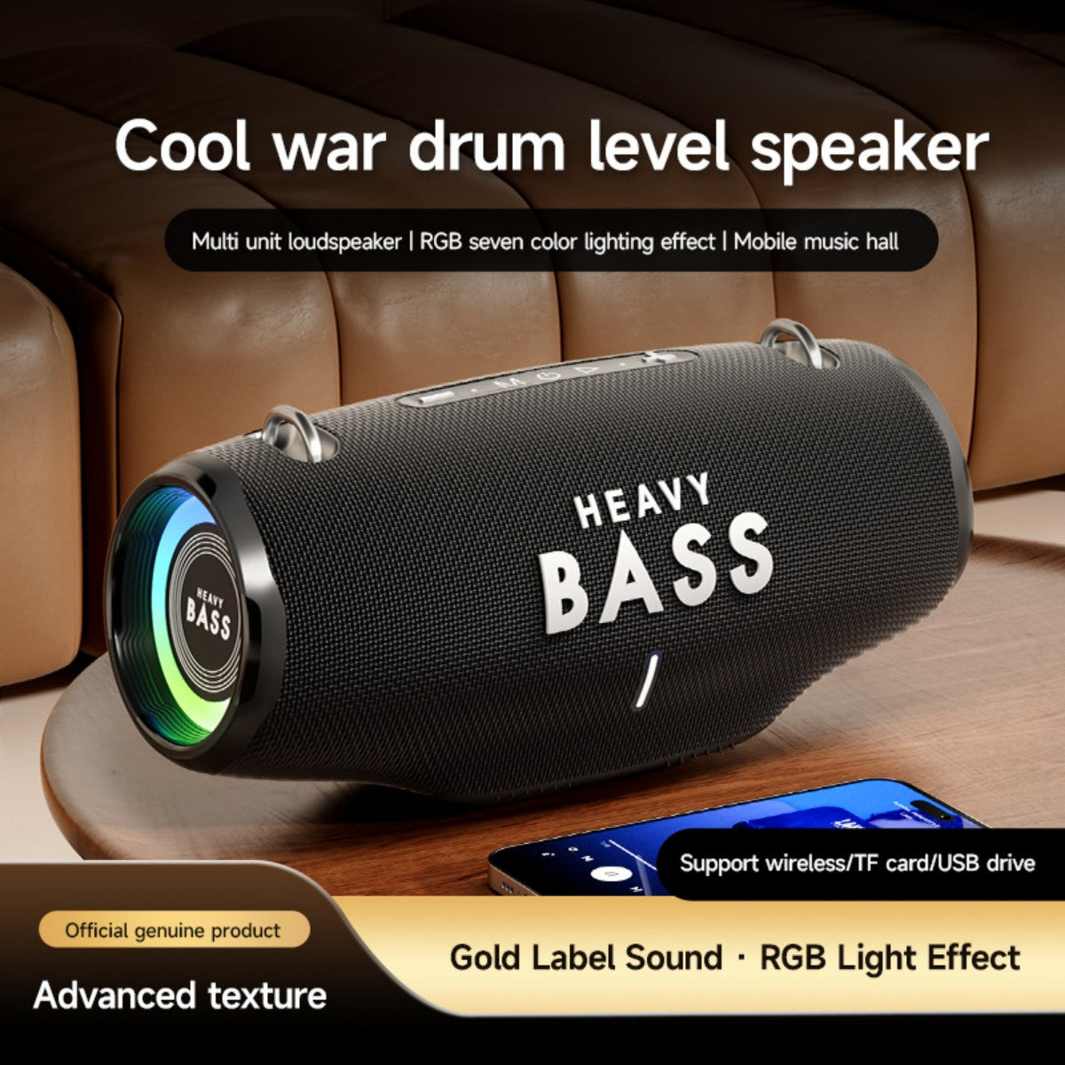 BASS-36 75W Portable Wireless Bluetooth Speaker Black