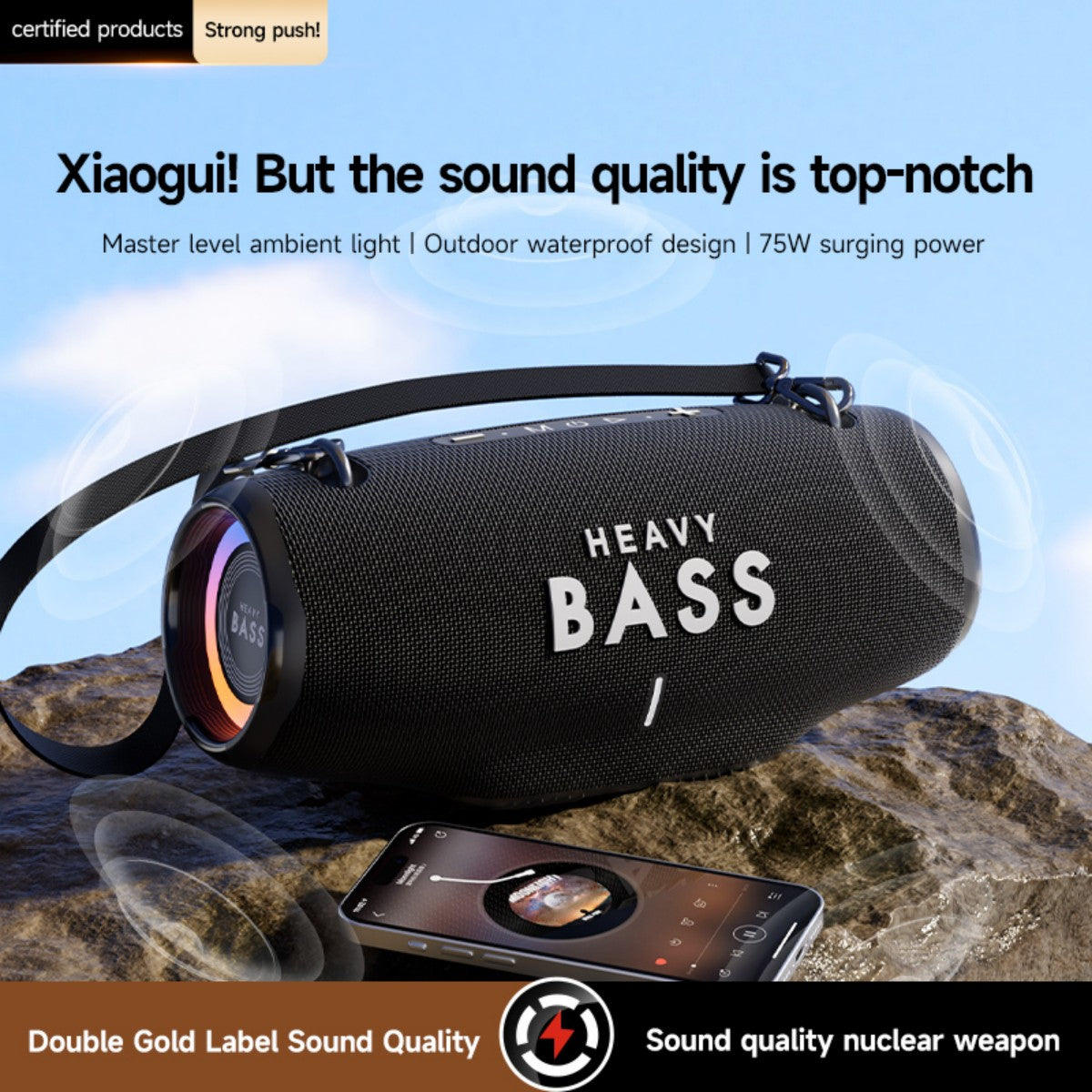 BASS-36 75W Portable Wireless Bluetooth Speaker Black