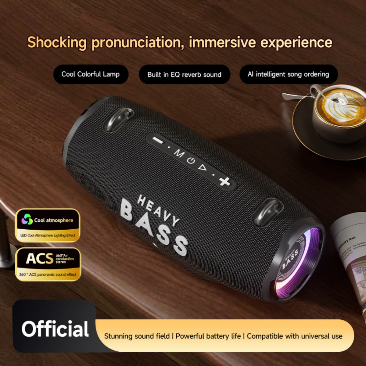 BASS-36 75W Portable Wireless Bluetooth Speaker Black