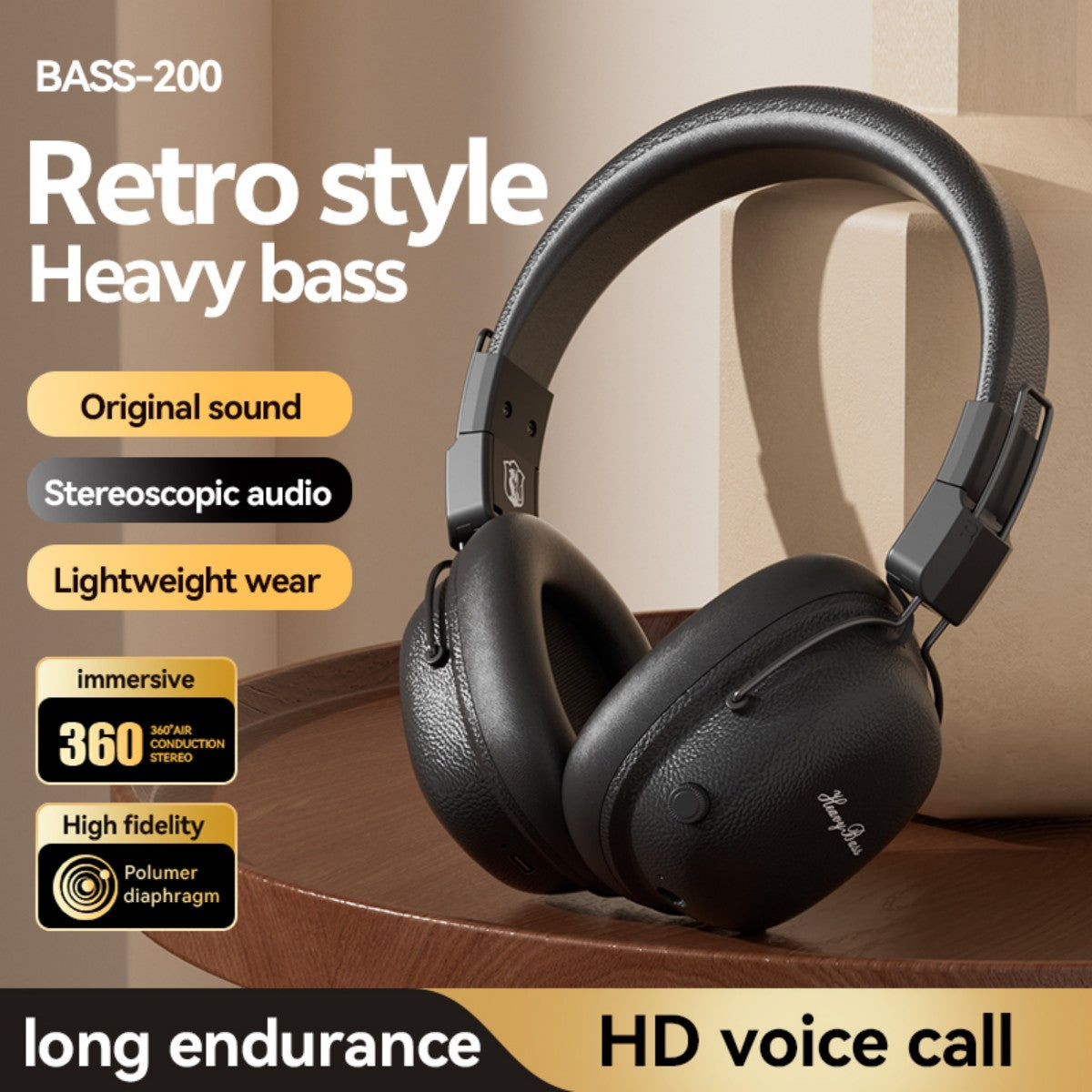 BASS-200 Retro Wireless Headphones Black