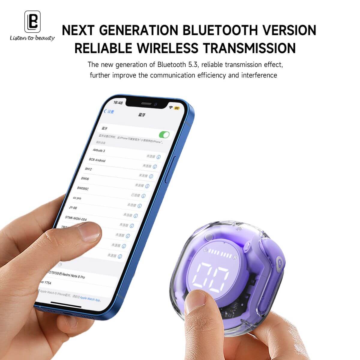 Next-generation Bluetooth 5.3 in BW09 Wireless Bluetooth Earbuds for reliable wireless transmission and improved connectivity.