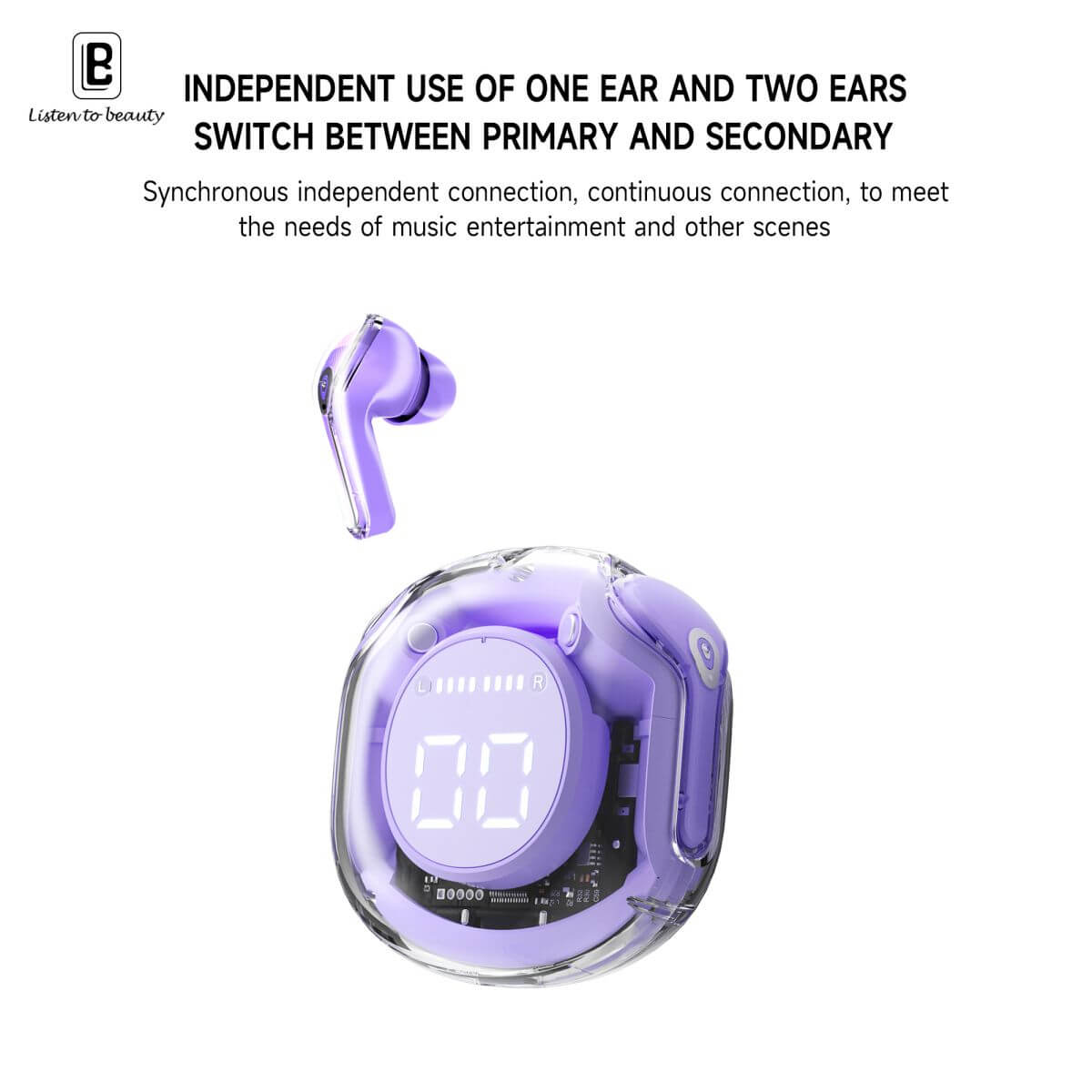 Independent use of one or both BW09 Wireless Bluetooth Earbuds with seamless switching between primary and secondary modes.