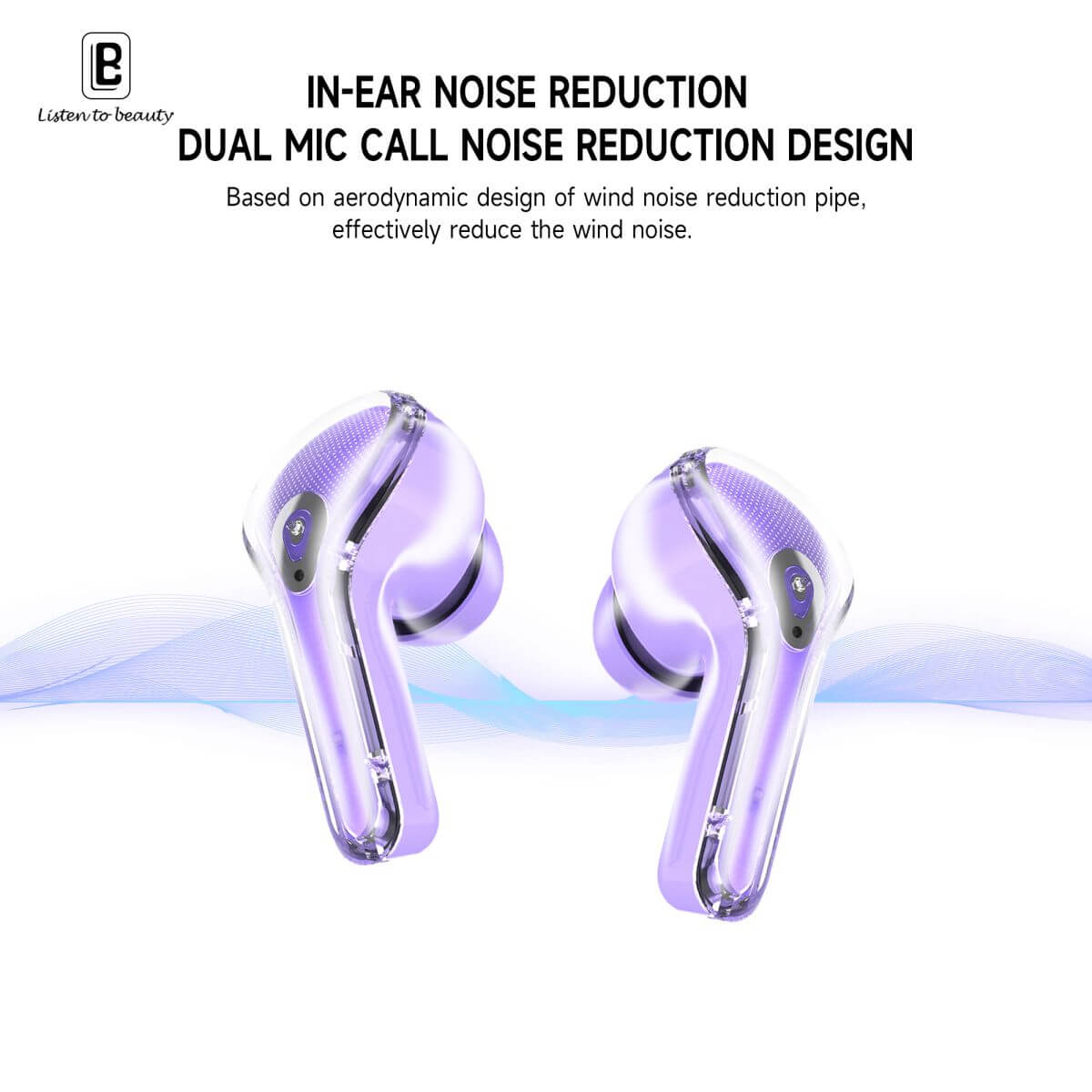In-ear noise reduction with dual mic call noise reduction design in BW09 Wireless Bluetooth Earbuds for superior audio clarity.