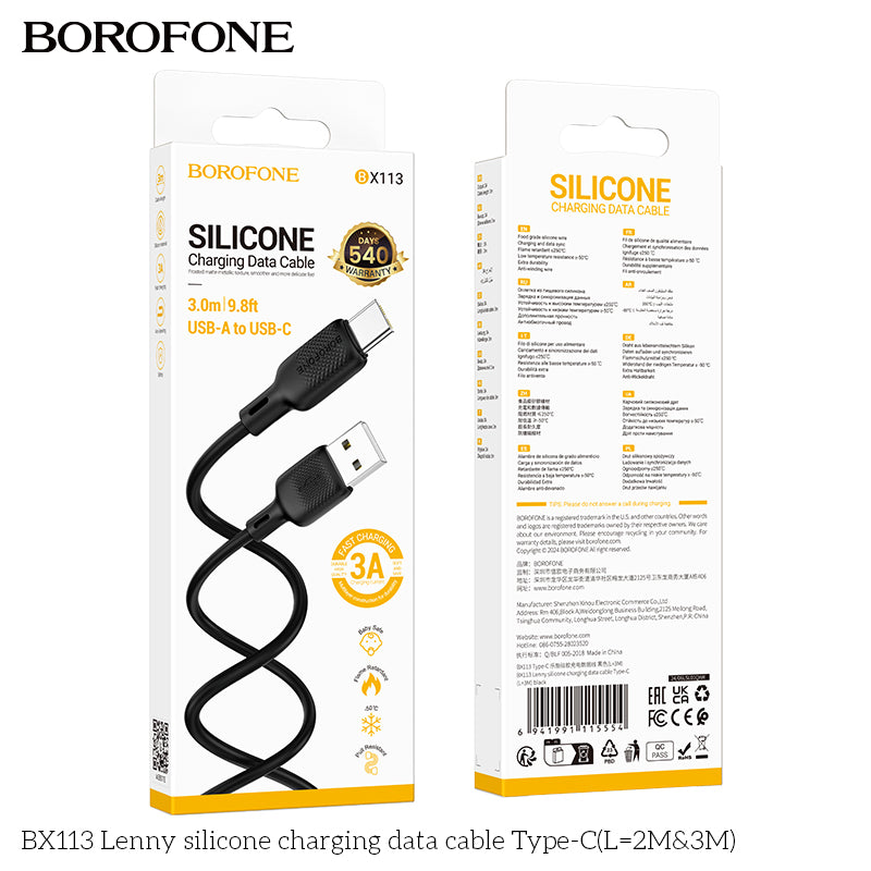 BOROFONE BX113 Lenny Silicone USB-A to Type-C Charging Data Cable