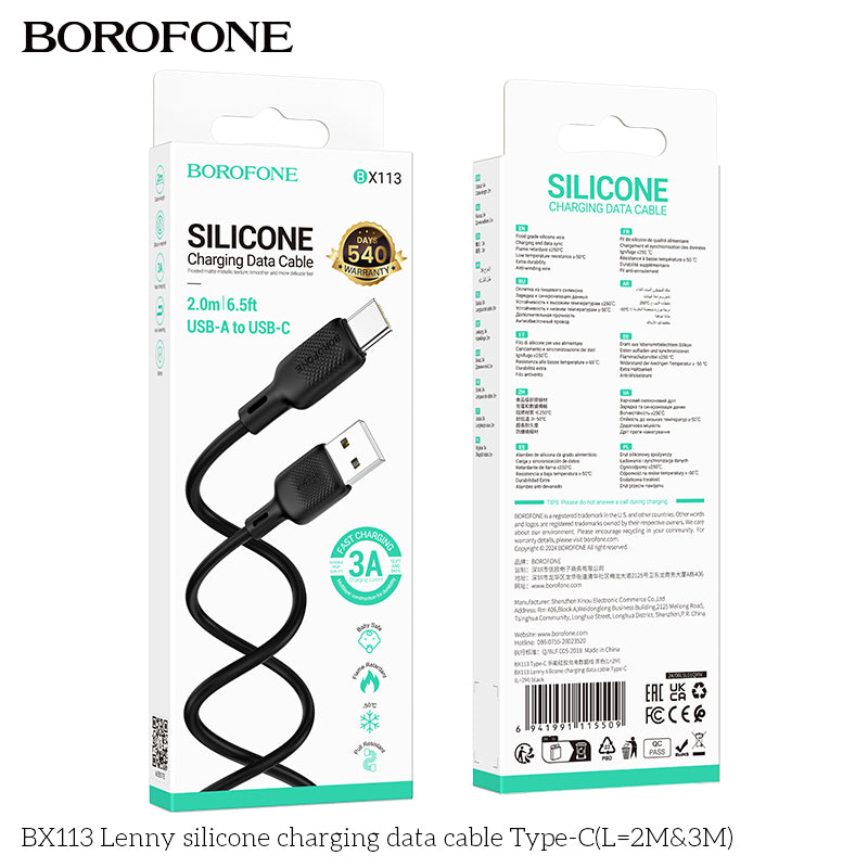 BOROFONE BX113 Lenny Silicone USB-A to Type-C Charging Data Cable