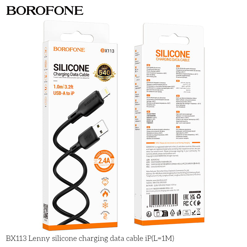 BOROFONE BX113 Lenny Silicone USB-A to Lightning Charging Data Cable 1M