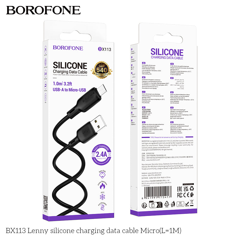 BOROFONE BX113 Lenny Silicone USB-A to Micro Charging Data Cable 1M