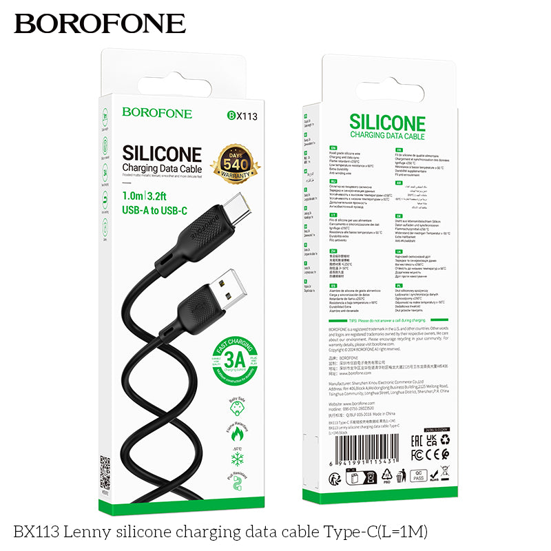 BOROFONE BX113 Lenny Silicone USB-A to Type-C Charging Data Cable