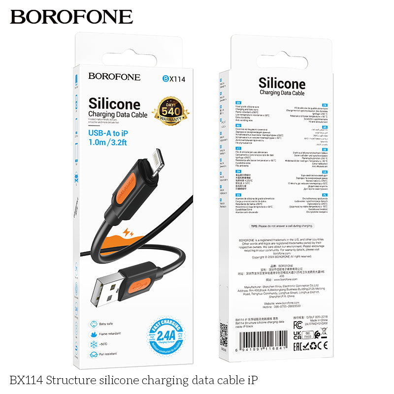 BOROFONE BX114 Structure Silicone USB-A to Lightning Charging Data Cable 1M