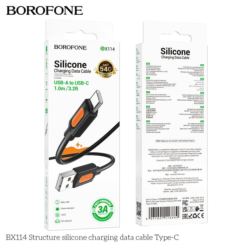 BOROFONE BX114 Structure Silicone USB-A to USB-C Charging Data Cable 1M