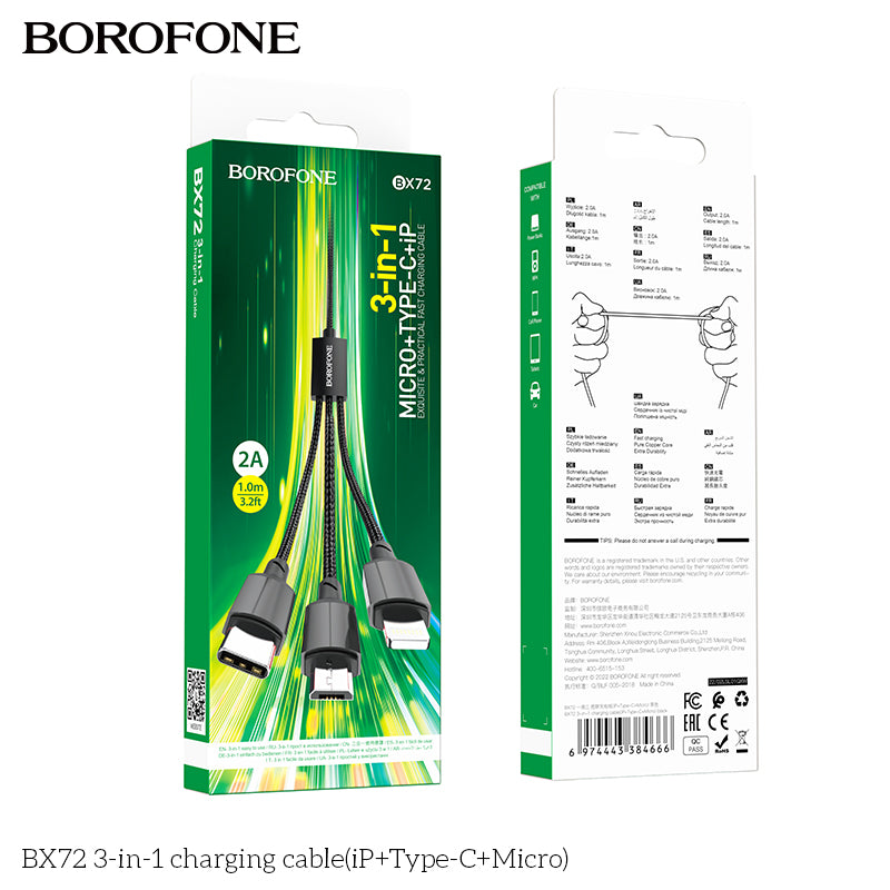 BOROFONE BX72 3-in-1 Charging Data Cable 1M