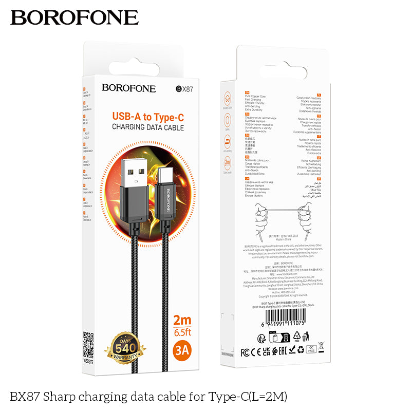 BOROFONE BX87 Sharp USB-A to USB-C Charging Data Cable 2M