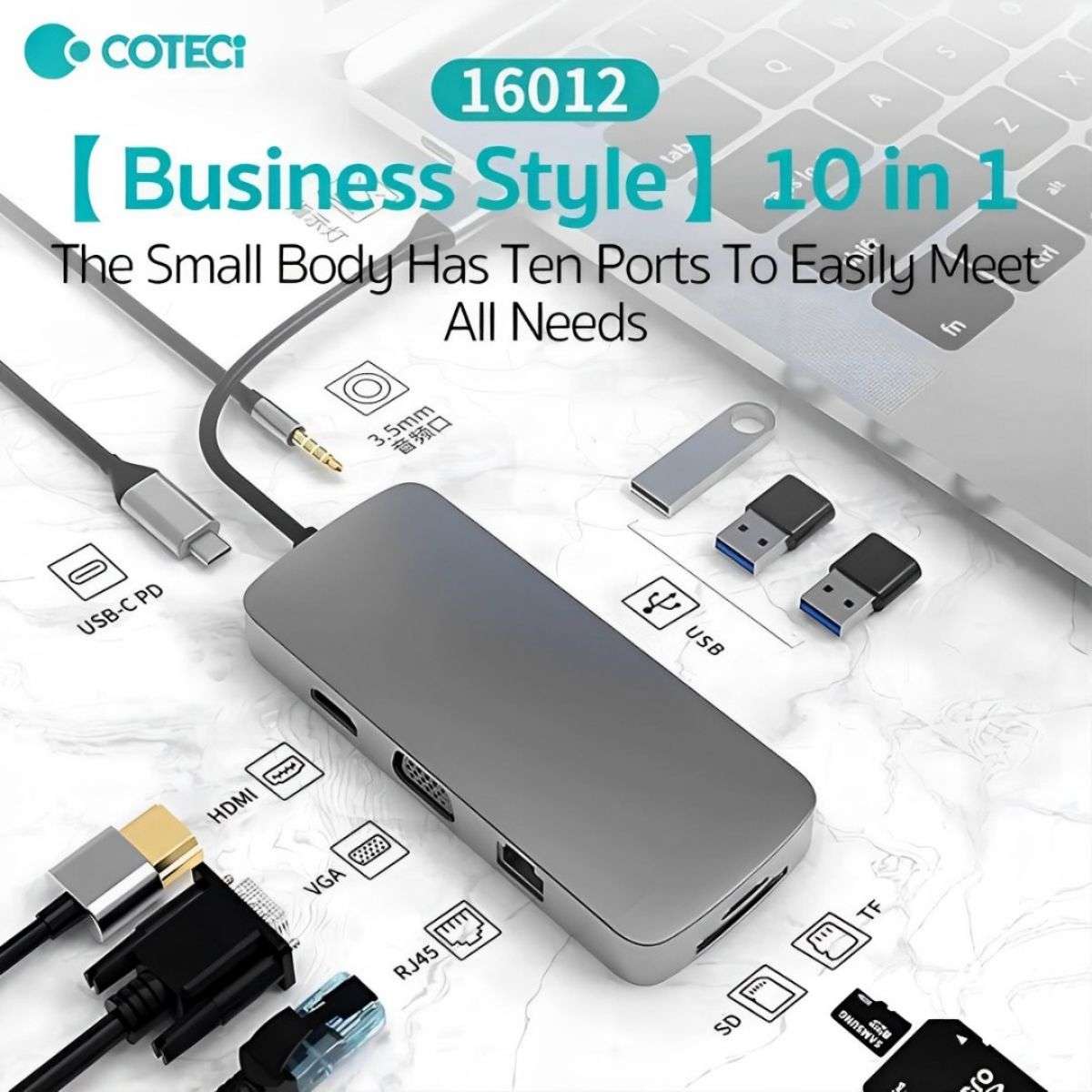 COTECi 10 in 1 USB-C HUB Multiport Adapter - 16012