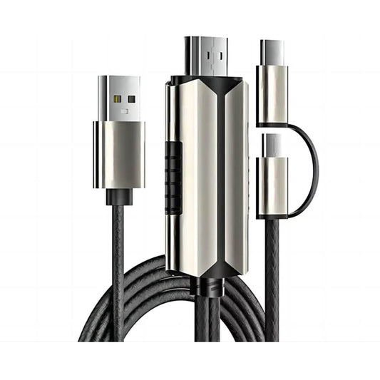 COTEetCi 2-in-1 HDMI Cable with Type-C and Micro USB connectors, 2M length, featuring a durable metal shell for stable performance.