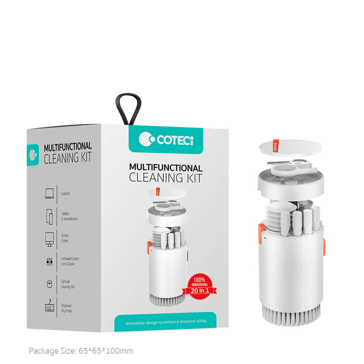 COTECi 20 in 1 Multifunctional Electronic Cleaning Kit with compact storage design and multiple cleaning tools for electronic devices.