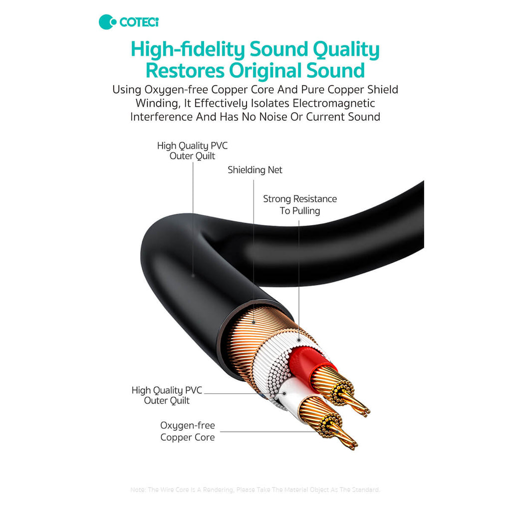 High-fidelity sound quality with oxygen-free copper core and pure copper shielding, ensuring electromagnetic interference isolation and noise-free audio.