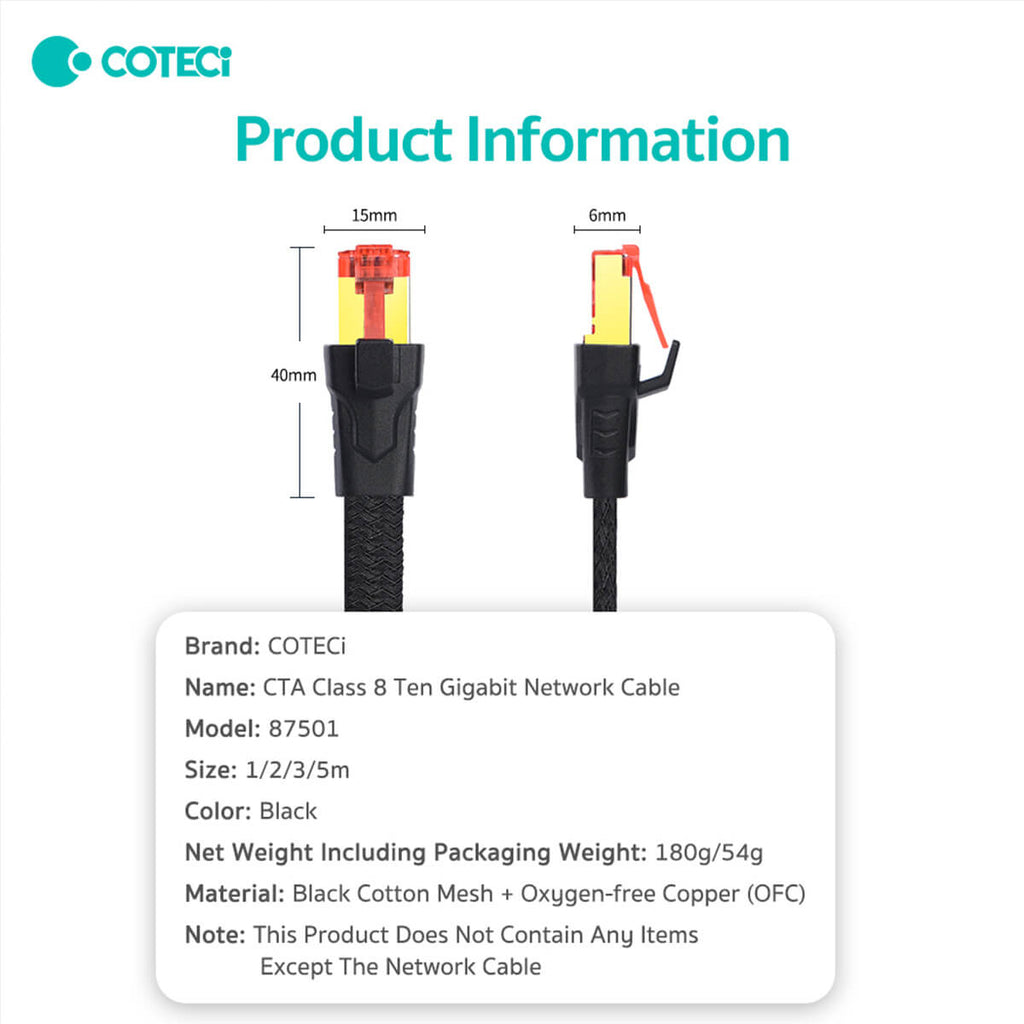 COTECi CTA 8 Class 10 Gigabit Ethernet Cable 5M - 87501 - Hugmie