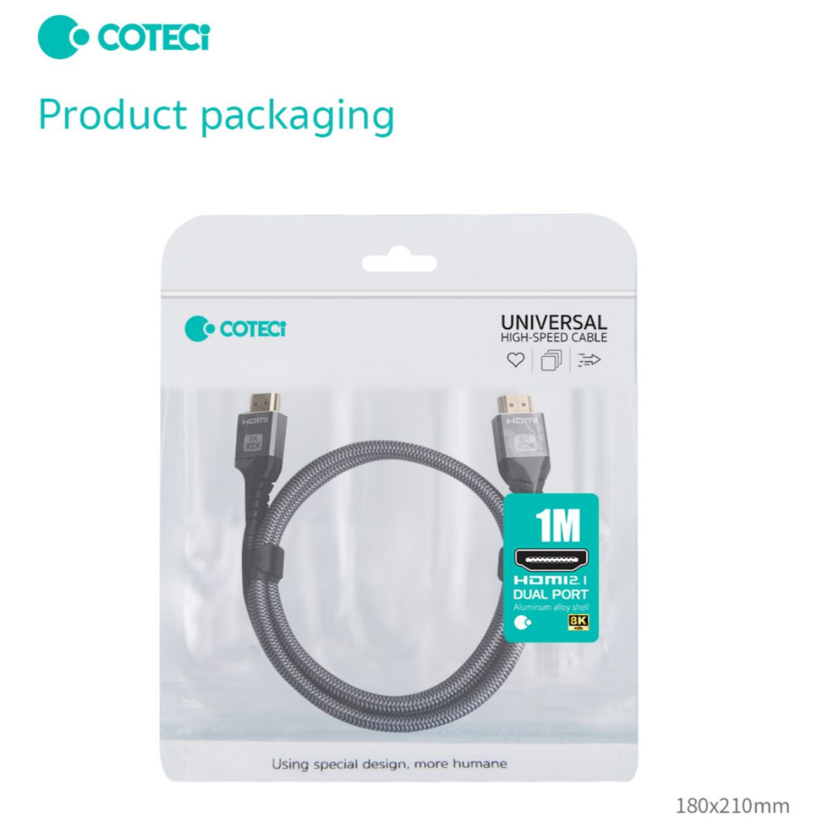 COTEetCi HDMI to HDMI Cable 8K 1M in retail packaging, featuring a durable braided design and universal high-speed compatibility.