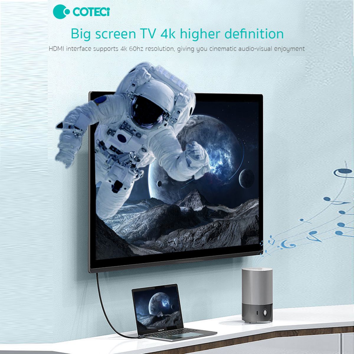 COTEetCi HDMI cable supports 4K resolution at 60Hz, delivering a cinematic viewing experience with high-definition visuals and immersive audio.