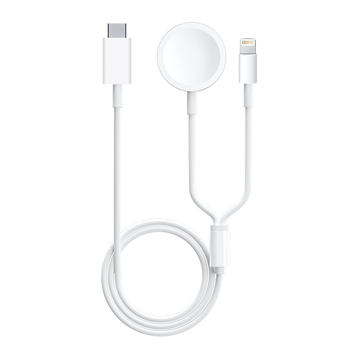 COTECi iWatch Magnetic Fast Charger to Lightning Cable 1.5M with USB-C and Lightning connectors for efficient Apple Watch charging.