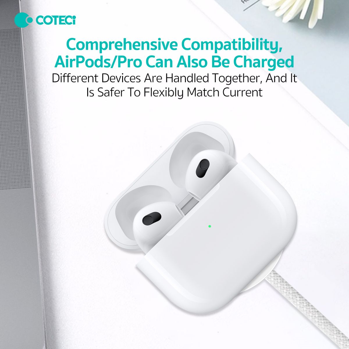 COTEetCi Apple Watch Magnetic Fast Charger to USB C Cable 1M offering comprehensive compatibility, also supporting AirPods and Pro models.