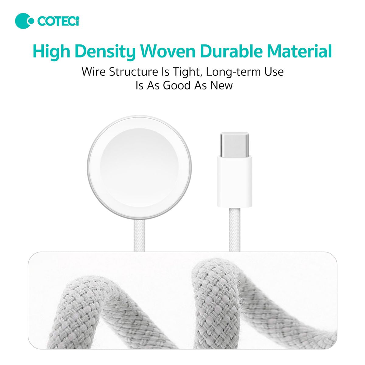 High-density woven durable material in COTEetCi Apple Watch Magnetic Fast Charger to USB C Cable 1M for long-lasting performance.