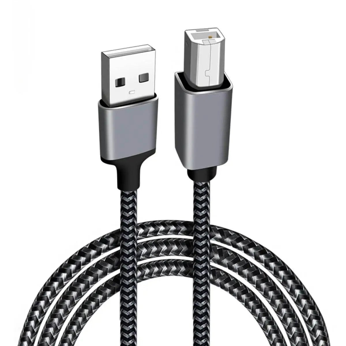 COTECi Nylon Braided USB 2.0 Printer Cable with durable aluminum connectors and reinforced nylon weave, ideal for stable data transfer.