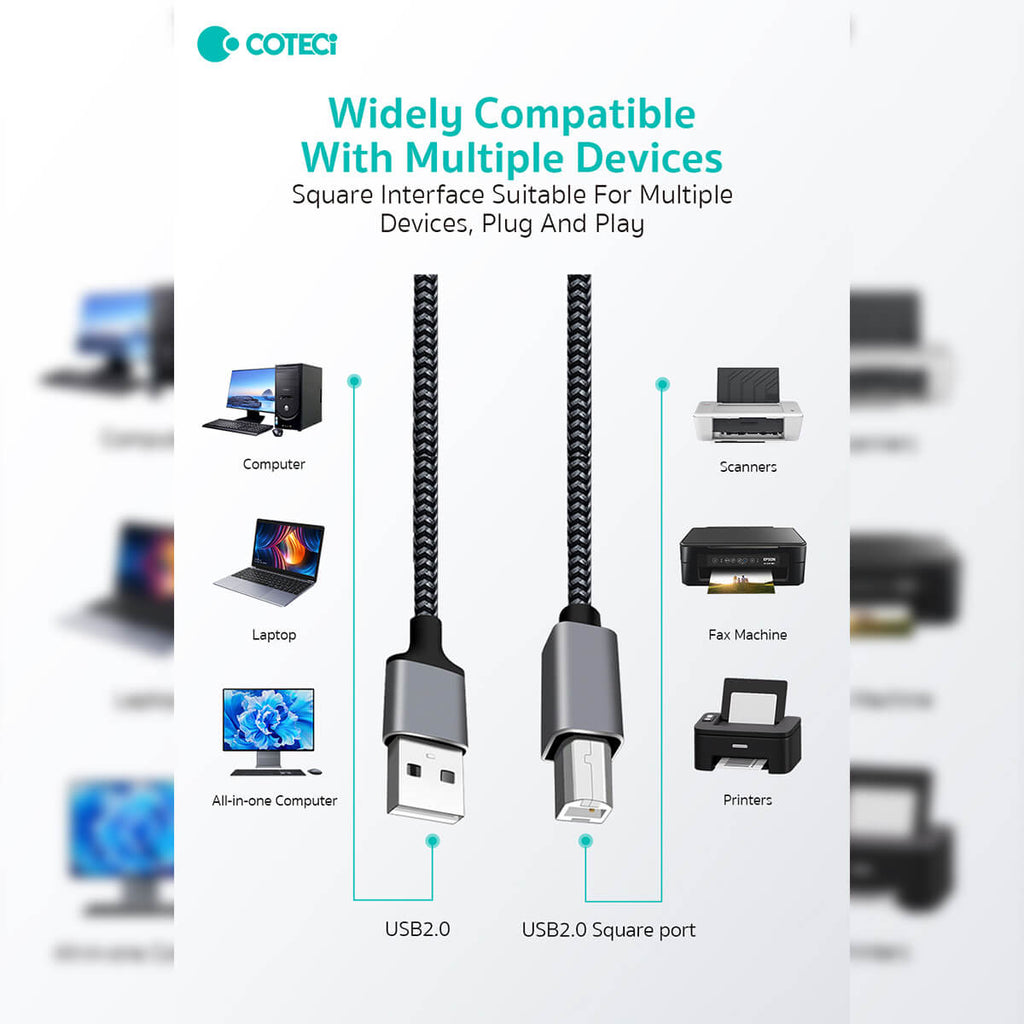 COTECi Nylon Braided USB 2.0 Printer Cable 3M - 87801 - Hugmie