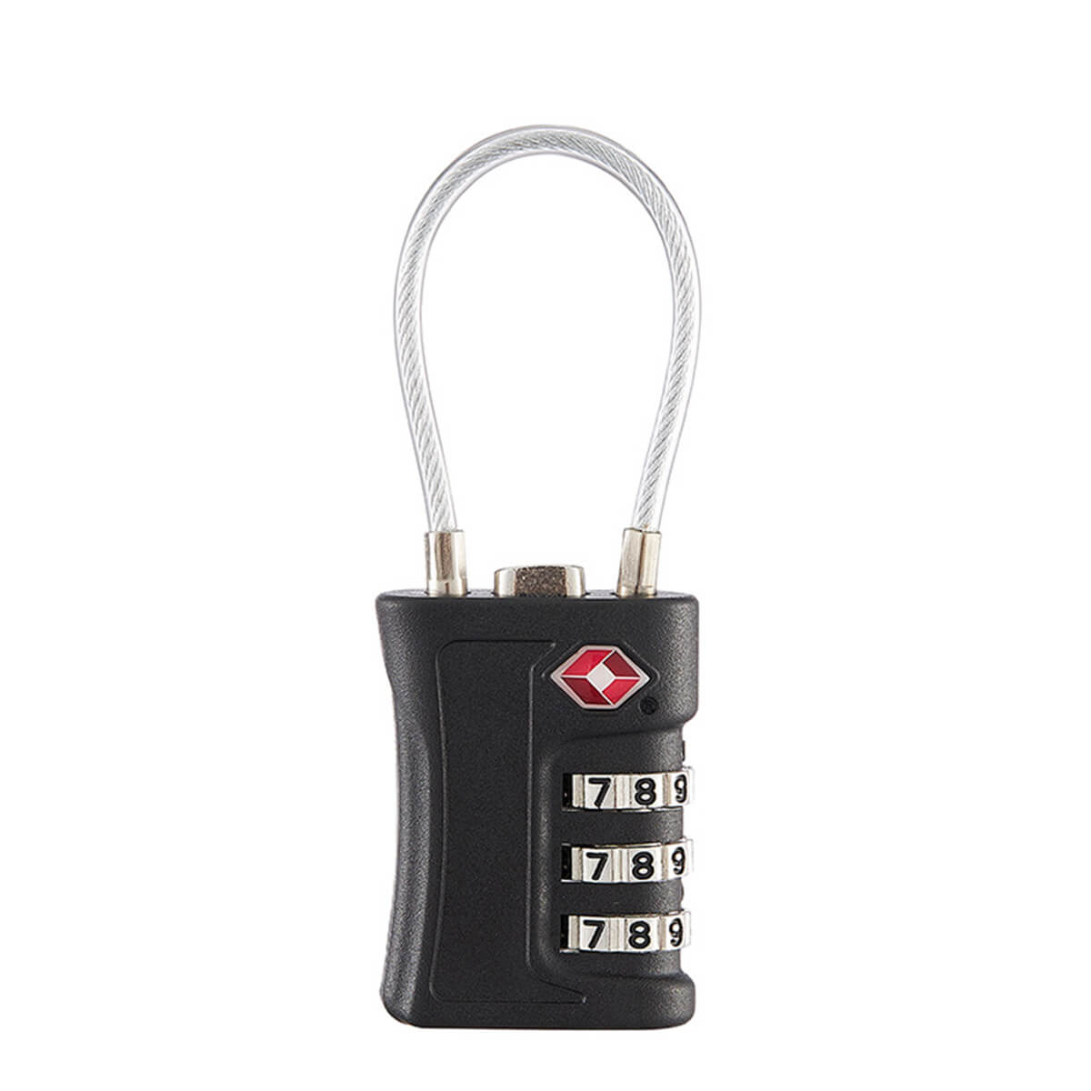 COTECi TSA Approved Luggage Lock 3 Dial Combination in black with a flexible steel cable. Secure your travel bags with this durable and TSA-compliant lock.