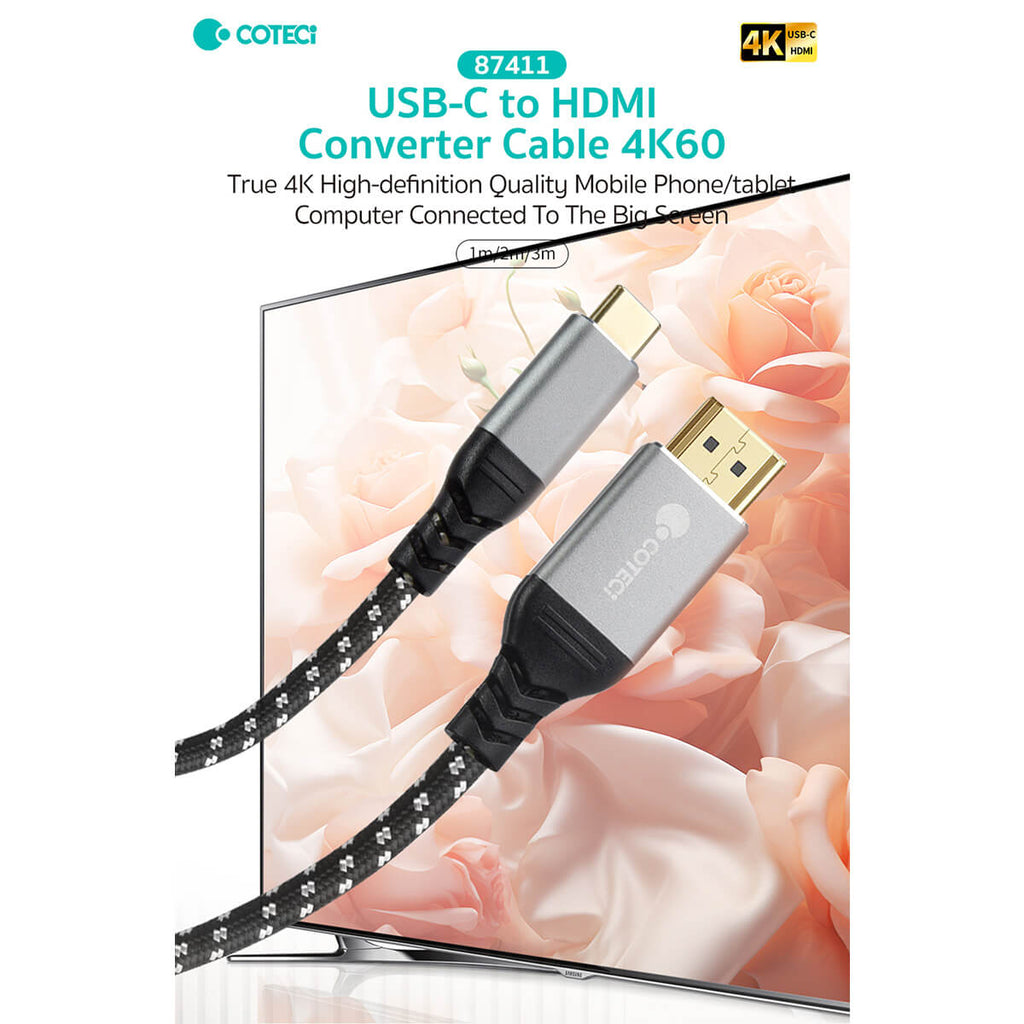 COTECi USB-C to HDMI Converter Cable 4K 3M - 87411 - Hugmie