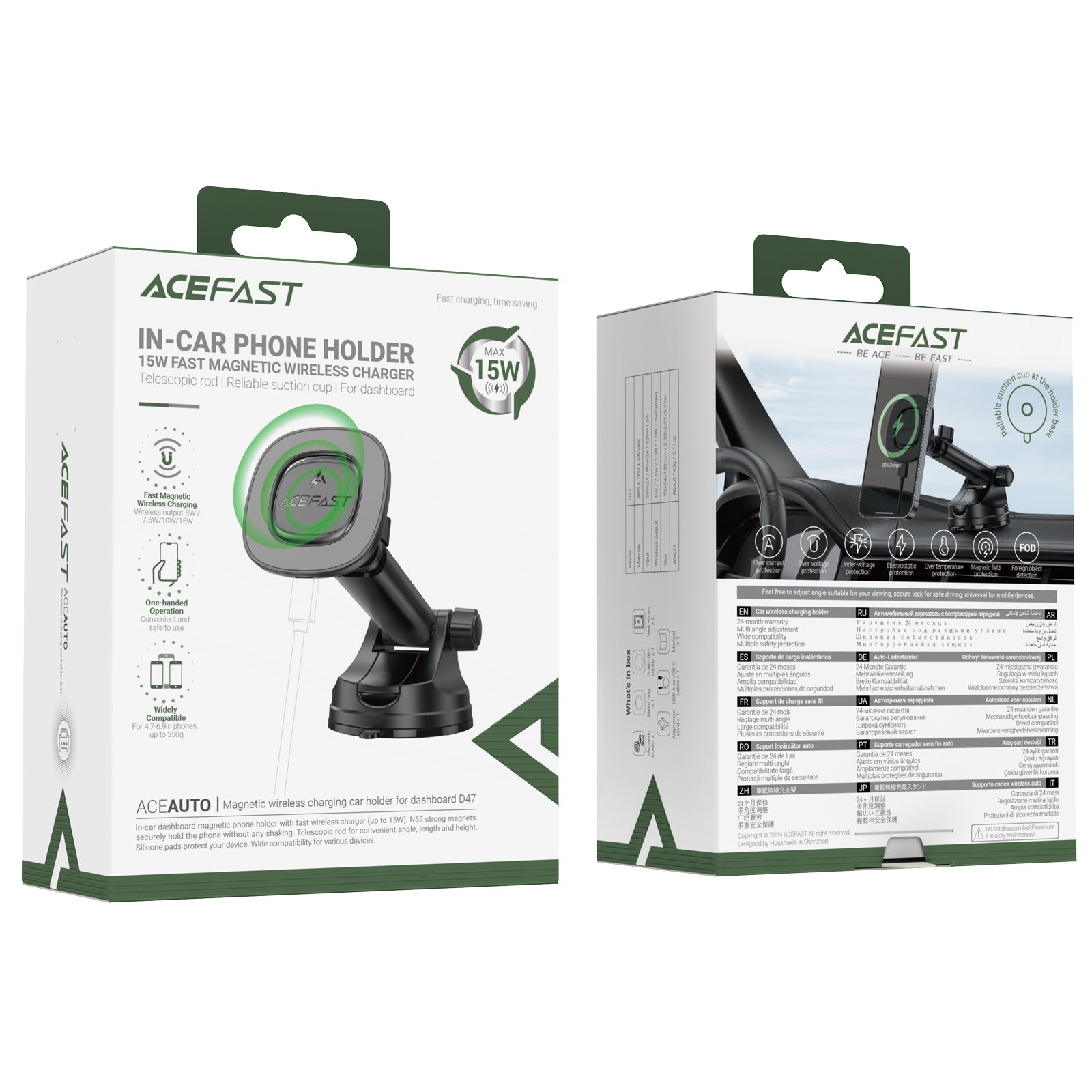 ACEFAST D47 Magnetic Wireless Charging Car Holder for Dashboard Black