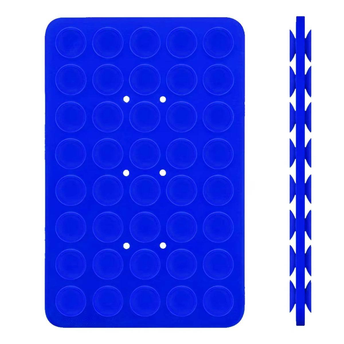 Dark blue rectangular silicone suction cup phone holder with 40 suction cups, ideal for hands-free phone mounting.