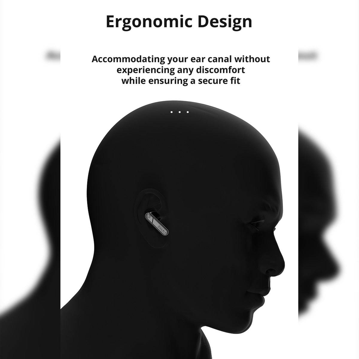 DMOOSTER D12 Bluetooth Wireless Earbuds with an ergonomic design, providing a secure and comfortable fit for extended listening sessions.