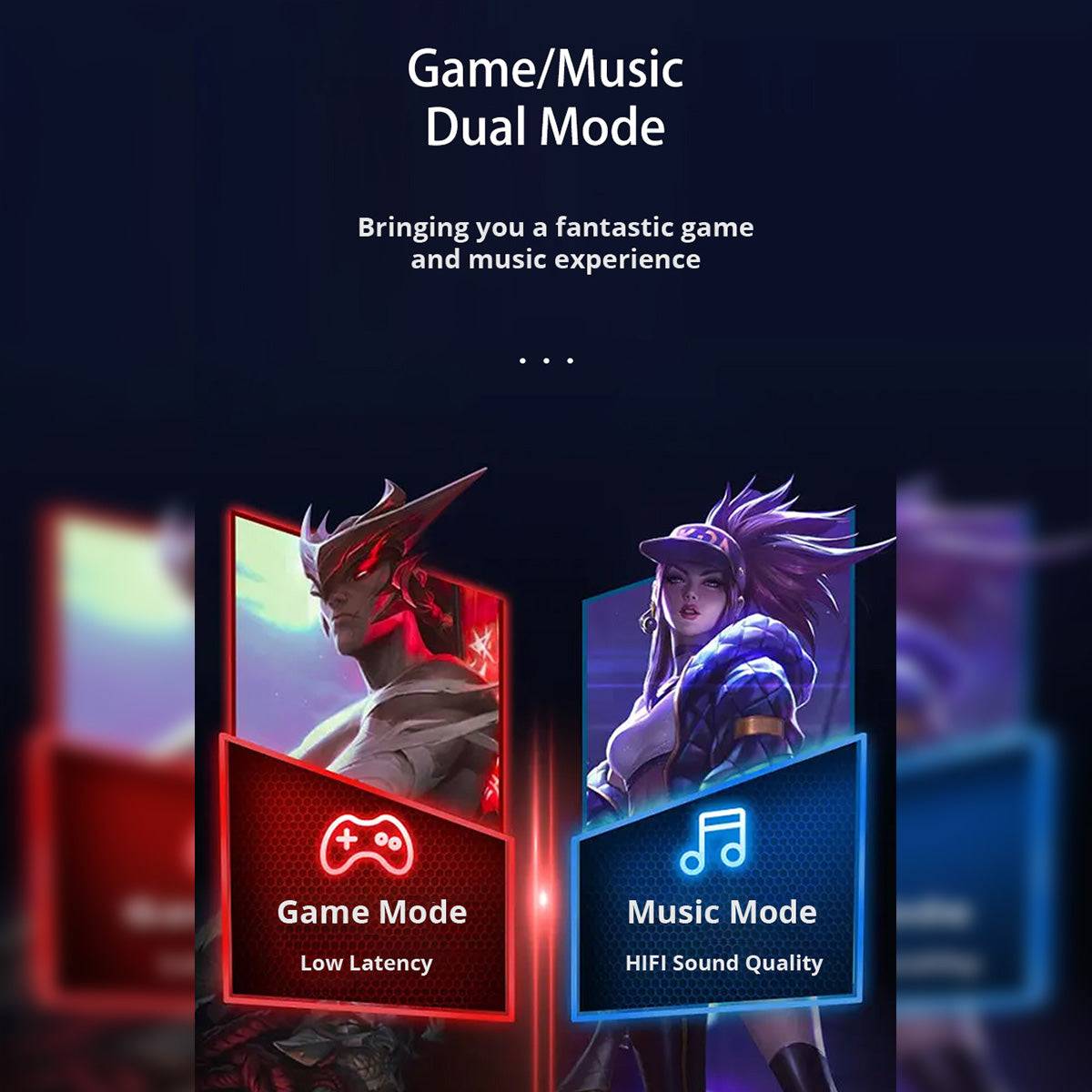 DMOOSTER D12 Bluetooth Wireless Earbuds featuring Game/Music Dual Mode for low-latency gaming and high-fidelity music playback.