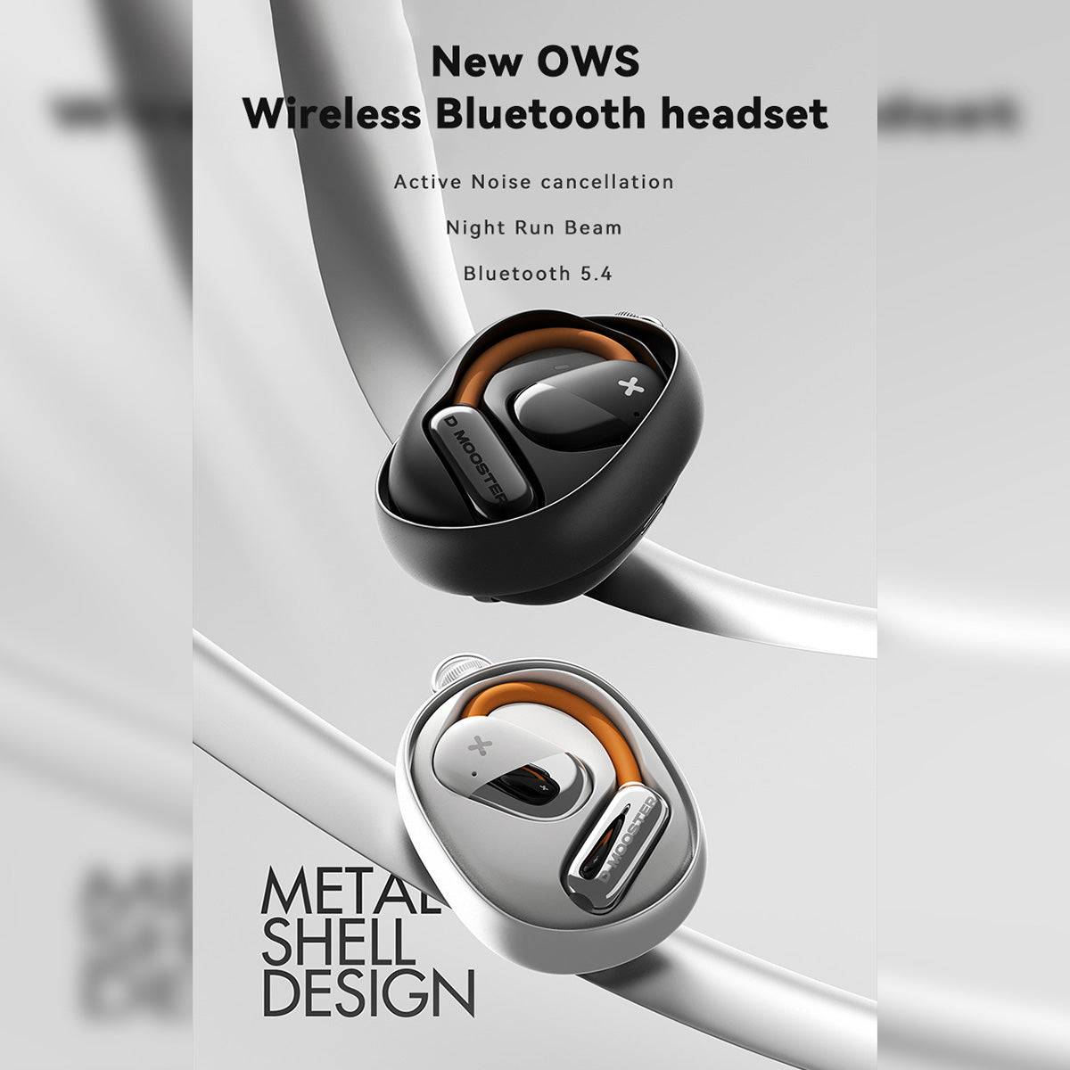 DMOOSTER D72 Open Ear ANC Bluetooth Wireless Earbuds with Bluetooth 5.4, active noise cancellation, and a metal shell design for durability.