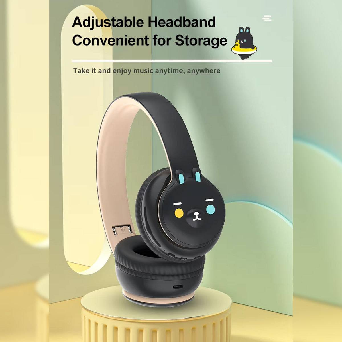 DOQAUS DU1 Bluetooth Kids Headphones with an adjustable headband, designed for easy storage and comfortable listening on the go.