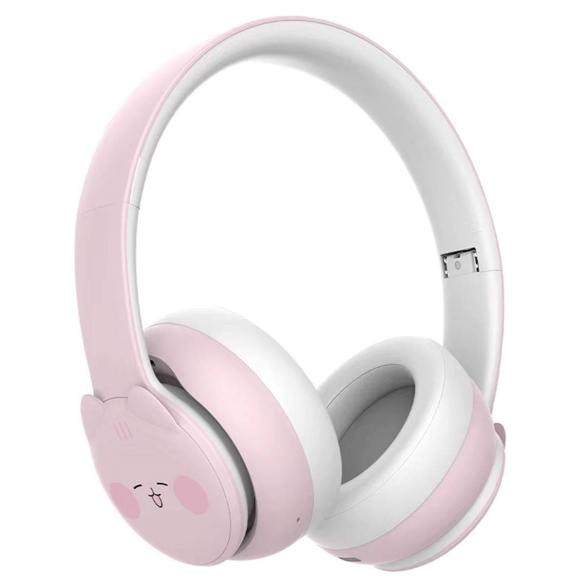 DOQAUS TO1 Bluetooth Kids Headphones with Mic in pink, featuring a cute animal design, soft ear cushions, and an adjustable headband for comfort.