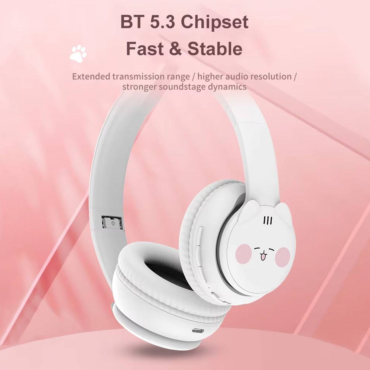 DOQAUS TO1 Bluetooth Kids Headphones with BT 5.3 chipset for fast and stable wireless connectivity, offering enhanced audio resolution and dynamic sound.
