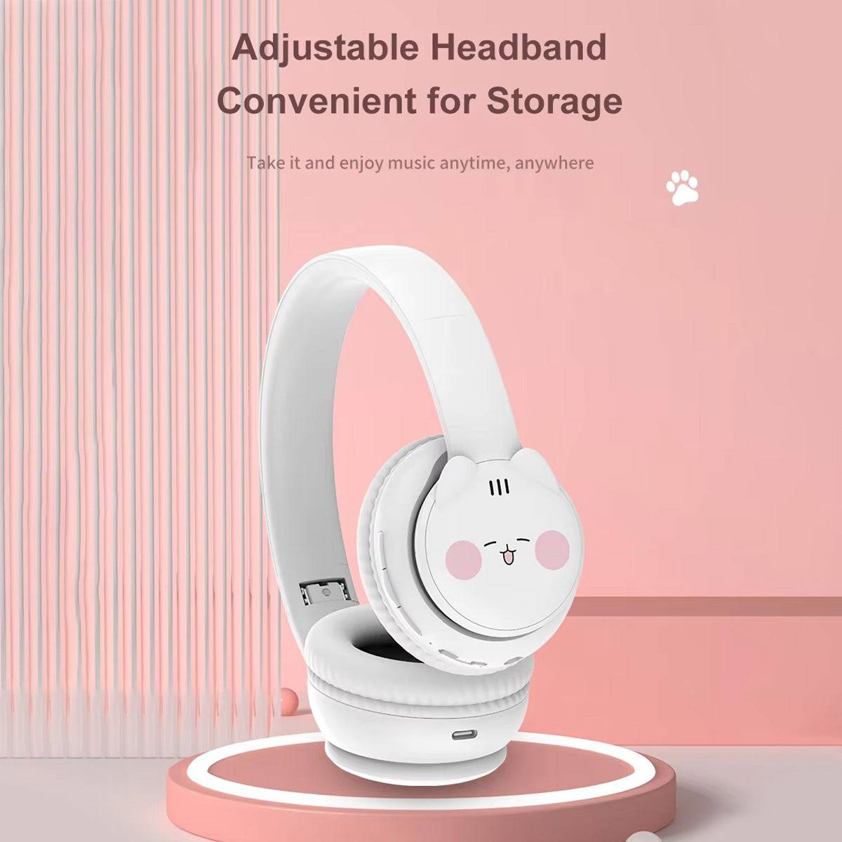 Adjustable headband of DOQAUS TO1 Bluetooth Kids Headphones, designed for convenient storage and comfortable listening anytime, anywhere.