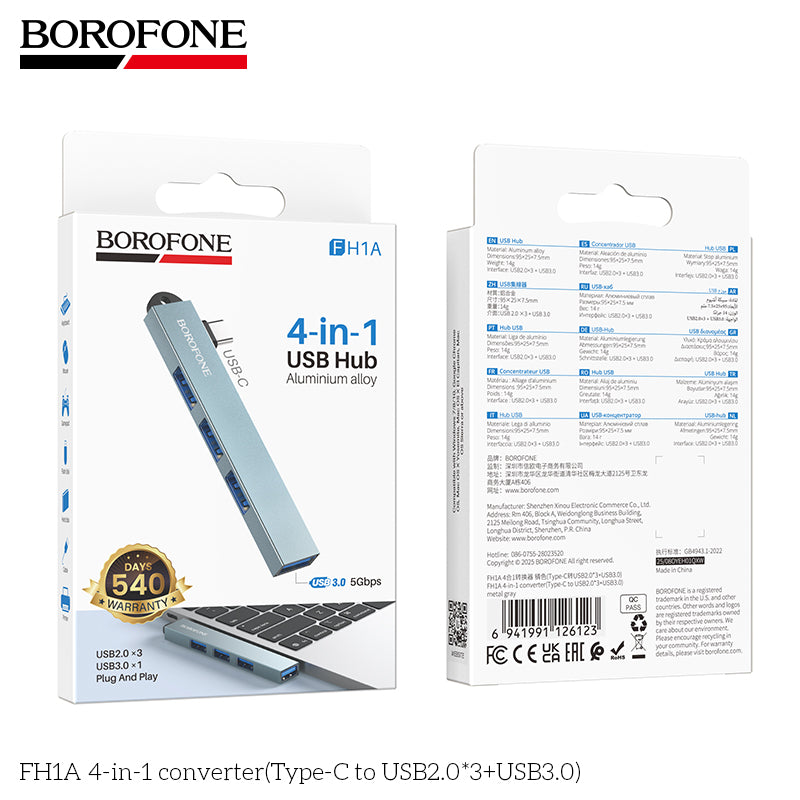 BOROFONE FH1A 4-in-1 USB Converter((Type-C to USB2.0*3+USB3.0)