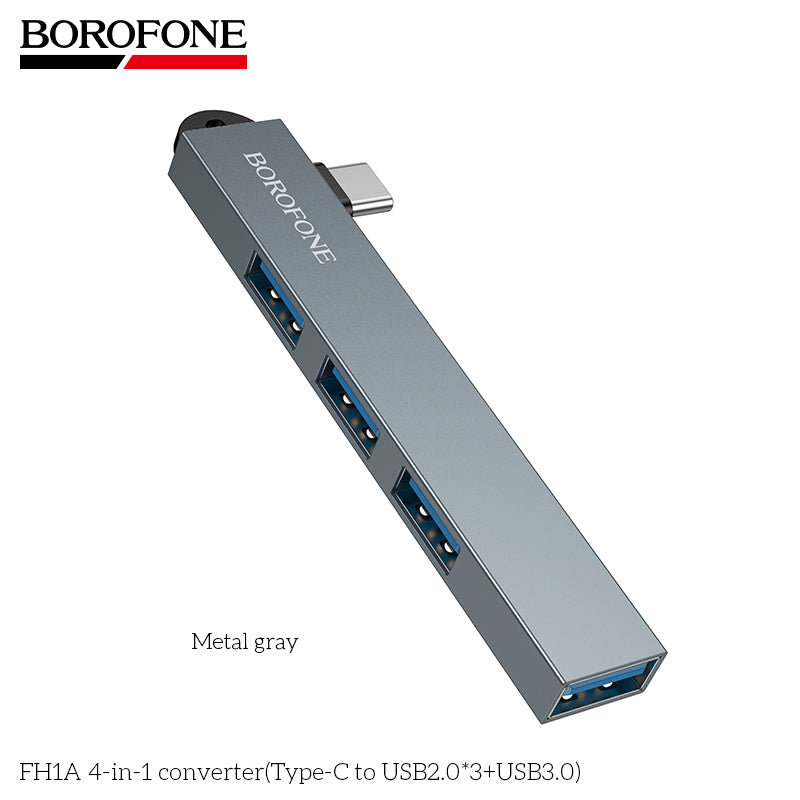 BOROFONE FH1A 4-in-1 USB Converter((Type-C to USB2.0*3+USB3.0)