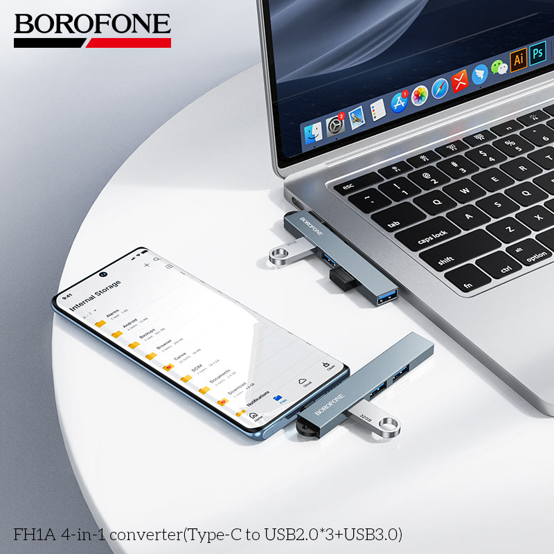 BOROFONE FH1A 4-in-1 USB Converter((Type-C to USB2.0*3+USB3.0)
