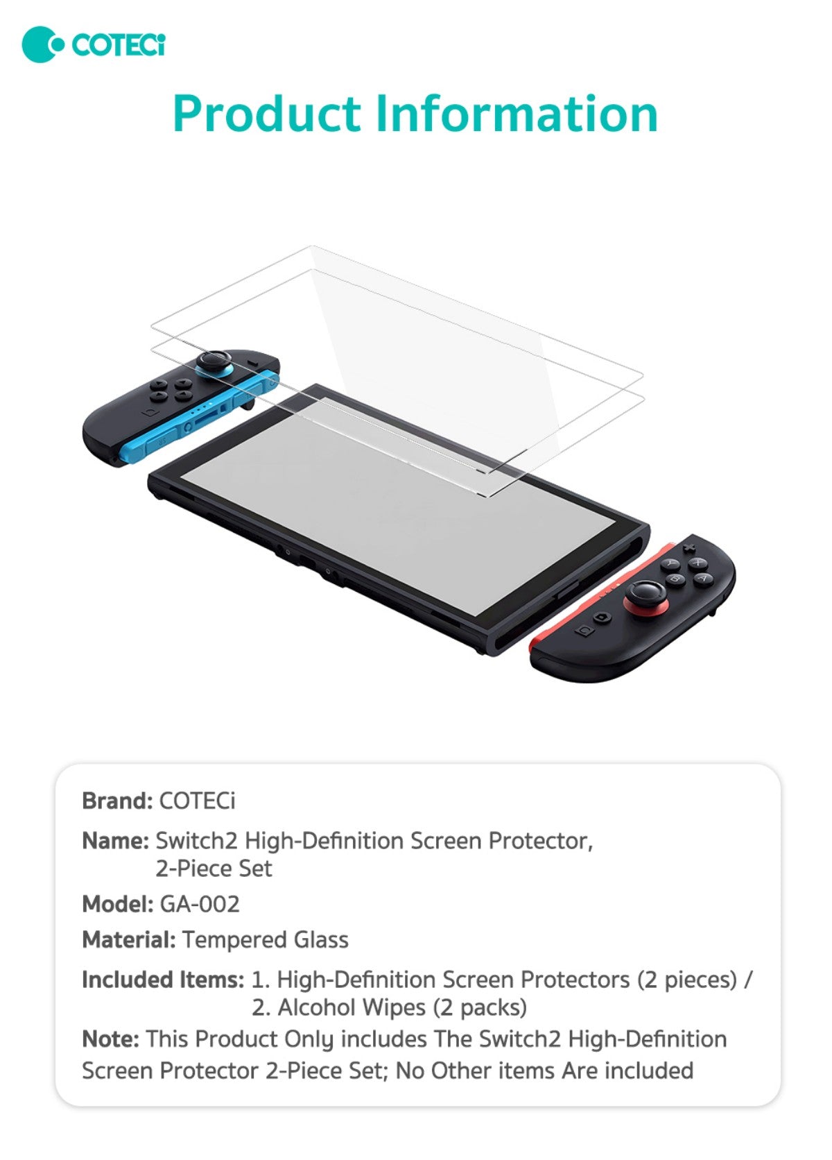 COTECi GA-002 Switch2 HD Screen Protector 2-Piece Set