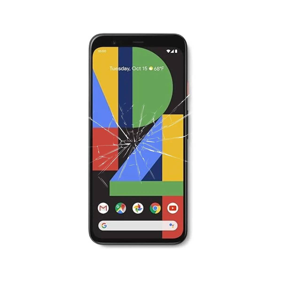 Google Pixel 4 XL with a cracked screen, available for fast and reliable repair at Hugmie. Get Grade A parts, 1-hour service, and a 3-month warranty.